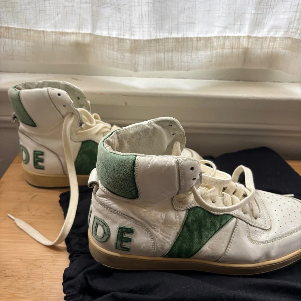 Rhude White and Green High-Top Sneakers - Picture 2 of 5